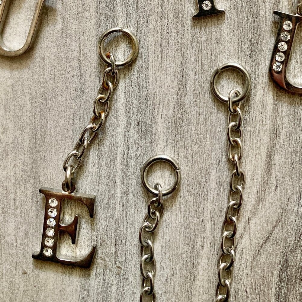 NWT Silver-colored (E), rhinestone studded initial Bag Charm